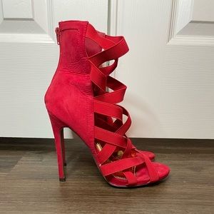 Strappy Red High-Heeled Sandals (Great Condition)